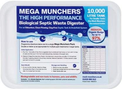 mega munchers large septic tank treatment label